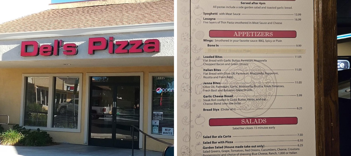 Del's Family Pizza Menu